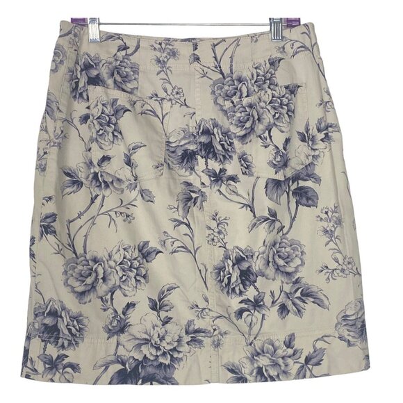TALBOTS Denim Skirt Knee Length Zip Button Casual Floral Sz 6 Gray Beige 28-8 - Picture 2 of 6